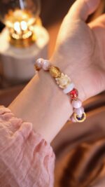 Little Nine-Tailed Fox Five Blessings Energy Crystal & Gold Foil Glass Bracelet - Image 4