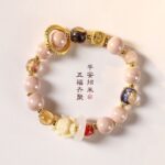 Little Nine-Tailed Fox Five Blessings Energy Crystal & Gold Foil Glass Bracelet - Image 2