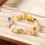 Little Nine-Tailed Fox Five Blessings Energy Crystal & Gold Foil Glass Bracelet - Image 5